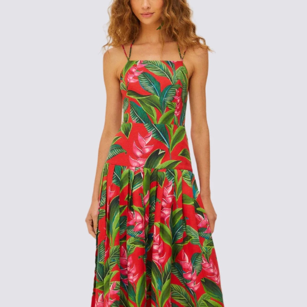 NWT Farm Rio Red Dream Garden Lenzing™ Ecovero™ Euroflax™ Maxi Dress XS
